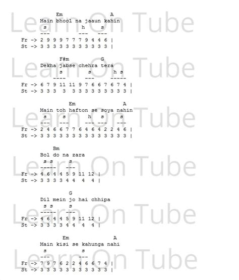 Learn On Tube: 19. Bol Do Na Zara Guitar Tabs Lesson | Single String | Guitar Chords