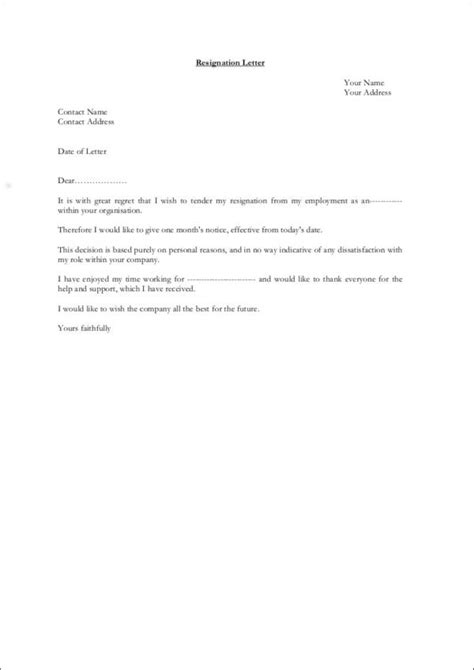 Standard Resignation Letter Template - Sample Template Inspiration