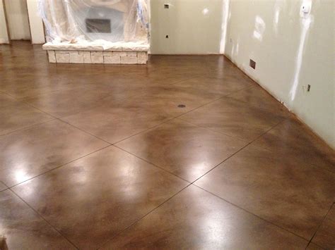 Beautiful brown stain with satin look on concrete basement floor by ...