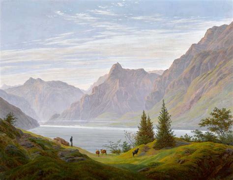 Paisagem com Lago nas Montanhas pela Manhã (1823) de Caspar David Friedrich | Tela para Quadro ...