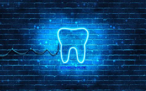 Download wallpapers Dentist neon icon, 4k, blue background, neon ...