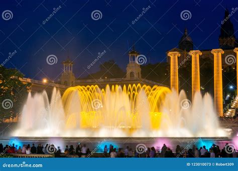 Night View of Famous Magic Fountain Light Show in Barcelona Editorial Stock Photo - Image of ...