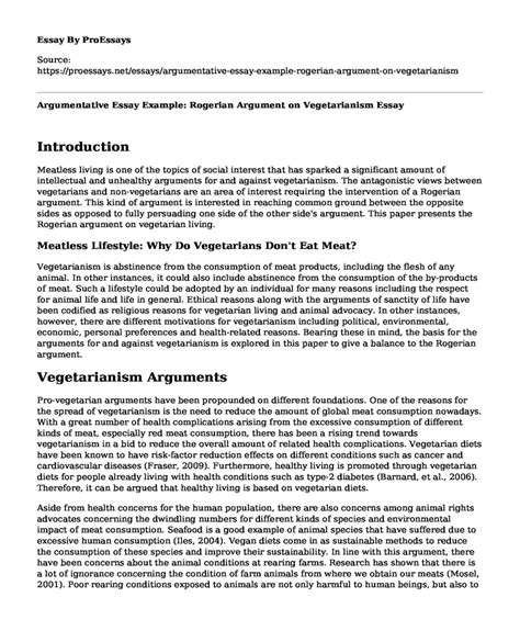 📗 Argumentative Essay Example: Rogerian Argument on Vegetarianism - Free Essay, Term Paper ...