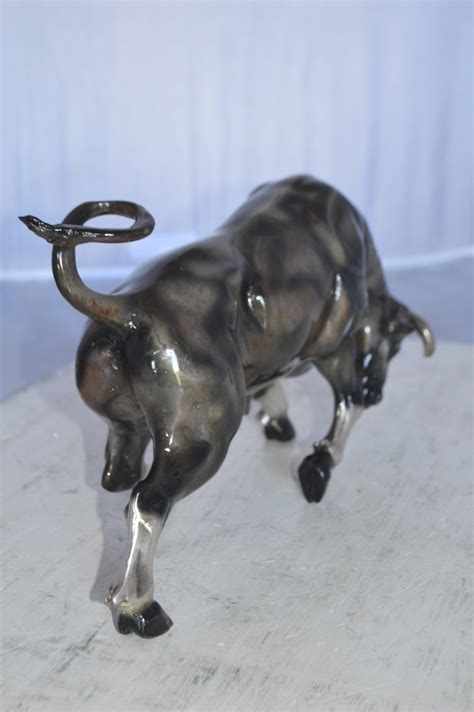 Charging Bull Bronze Statue - Size: 15"L x 5"W x 8"H. - NiFAO