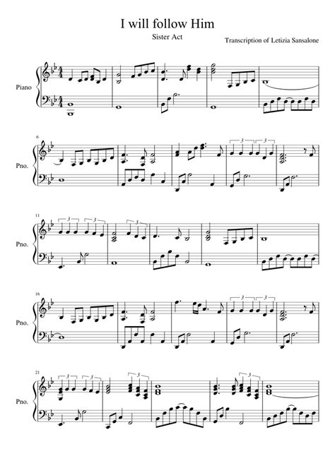 I will follow Him sheet music for Piano download free in PDF or MIDI