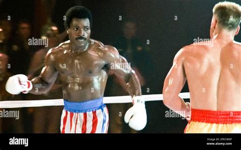 USA. Carl Weathers and Dolph Lundgren in a scene from (C)MGM/UA film: Rocky IV (1985). Plot ...