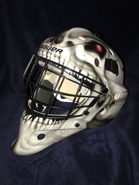 This skull zombie goalie mask we painted | Goalie mask, Custom ...