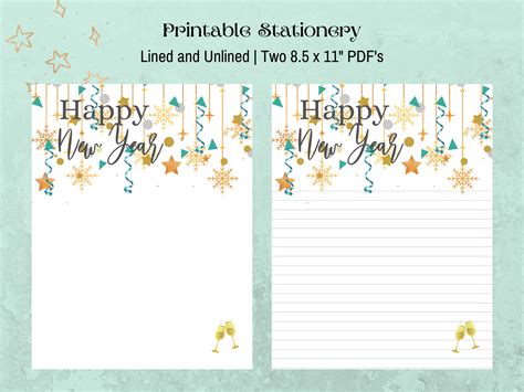 Happy New Year Printable Paper, Letter Writing Journal Pages, New Year's Eve Stationery - Etsy