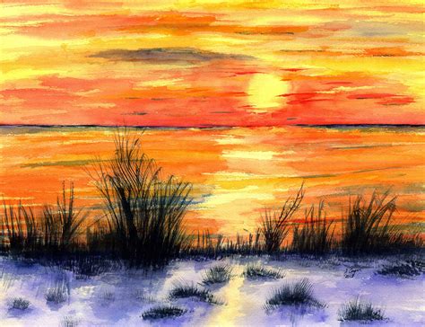 Watercolor - Ocean Sunset | Watercolor ocean, Painting, Watercolor paintings