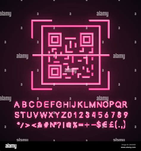 QR code scanning neon light icon. 2D code reading app. Matrix barcode scanner. Two-dimensional ...