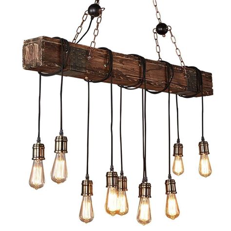 35'' 110V Rustic Farmhouse Furniture E26 Wood Beam Chandelier Pendant Lighting Fixture Kitchen ...