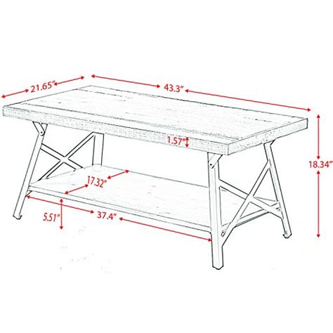 43" Solid Wood Rustic Coffee Table for Living Room, Easy Assembly Metal Legs Tea/Cocktail Table ...