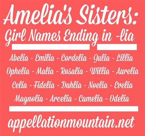 Amelia's Sisters: Girl Names Ending in lia - Appellation Mountain