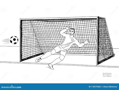 Goalkeeper Jumping To Catch the Soccer Ball. Football Game. Young Athletic Champion Stock Vector ...