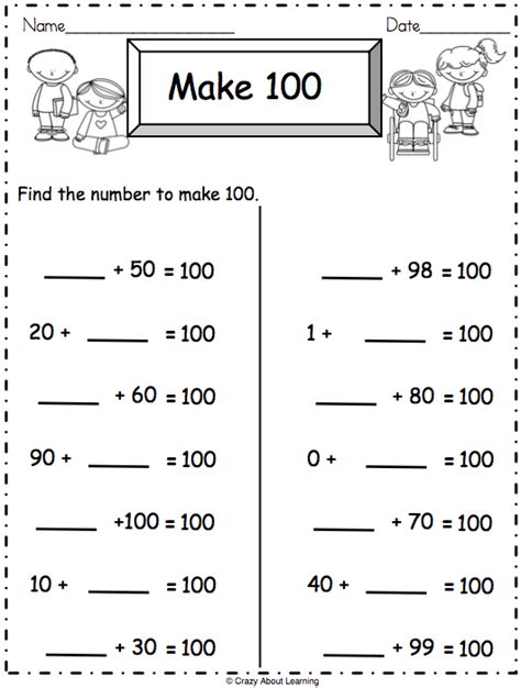 Addition Math Worksheet - Make 100 - Made By Teachers | First grade ...