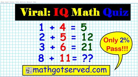 Solution to viral math IQ Test quiz 1+4=5 2+5=12 3+6=21 8+ mathgotserved twitter facebook ...