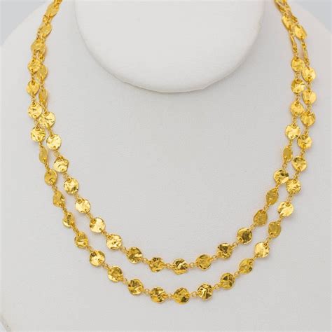 Long 24 Karat Yellow Gold Hammered Gold Coin Necklace For Sale at 1stdibs