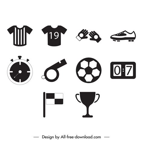 Soccer icon sets flat black white outline Vectors images graphic art designs in editable .ai ...
