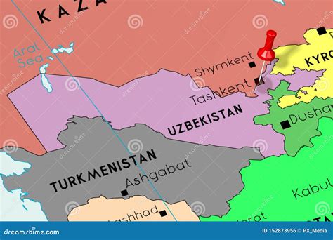 Uzbekistan, Tashkent - Capital City, Pinned On Political Map Stock Illustration | CartoonDealer ...