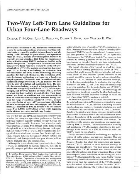 (PDF) Two-Way Left-Turn Lane Guidelines for Urban Four-Lane ...