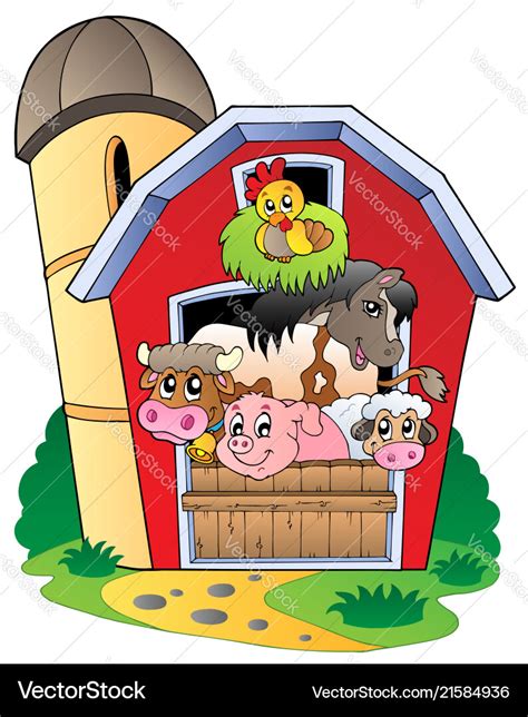 Barn with various farm animals Royalty Free Vector Image