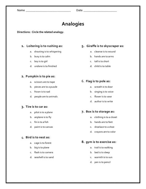 Check Skills Worksheet Critical Thinking Analogies Answer Key Page 4