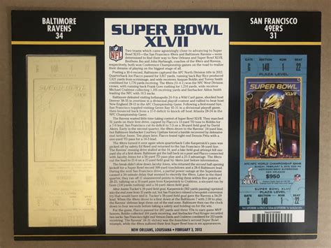 Super Bowl XLVII Commemorative Score Card with 22kt Gold Ticket ...