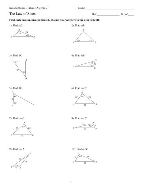 The Law of Sines Worksheet for 9th - 12th Grade | Lesson Planet