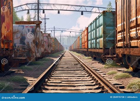 Railway Tracks with Cargo Containers on Train Stock Illustration ...