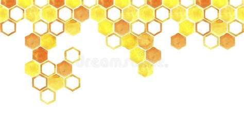 Watercolor Illustration, Seamless Pattern, Border, Frame. Honeycomb of Yellow Color on a White ...