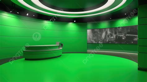 Green Screen Background Of 3d Virtual News Studio Rendered In 3d, News ...