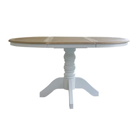 French Provincial Classic White Extendable Round Dining Table with Oak Top - Wholesales Direct