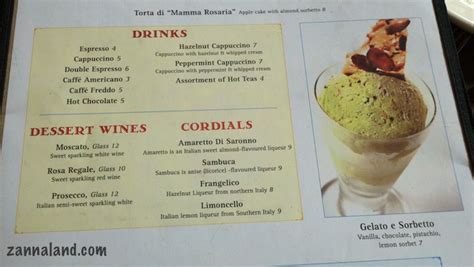 Changes to Via Napoli Dessert Menu - ZANNALAND!