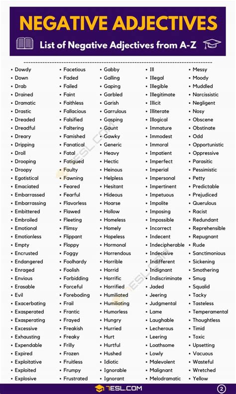 800 Negative Adjectives to Describe People, Places, or Things • 7ESL