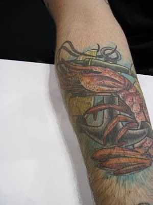 Chuck Hughes tattoo..shrimp doing the tango with blue lobster # ...