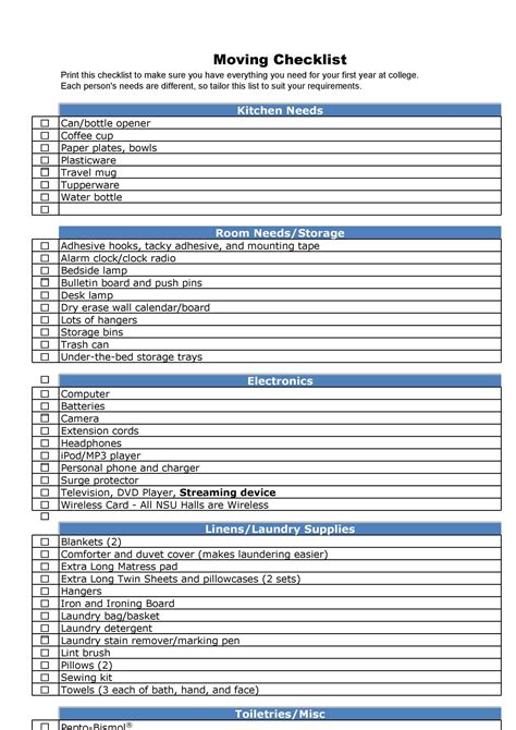 First / New Apartment Checklist - 40 Essential Templates ᐅ TemplateLab