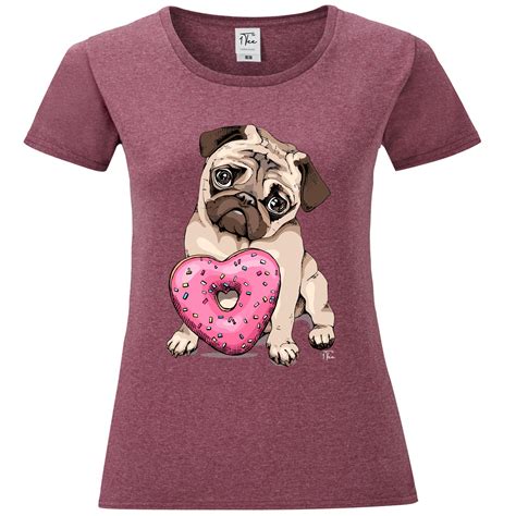 1Tee Womens Pug with Heart Donut T-Shirt | eBay