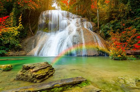 Fondos de Pantalla Tailandia Zona intertropical Cascadas Piedras Ngao district Arco iris Roca ...