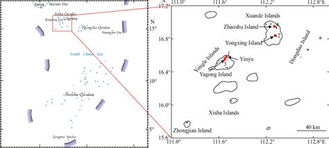 Map of studying sites in the Xisha Islands (map review No. GS(2019)1671 ...