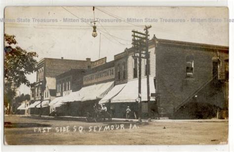 1908 Eagle Grocery, street, Seymour, Iowa; history, photo postcard RPPC ...