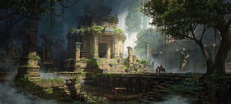 Ancient temple, art, ruins, shusei sasaya, fantasy, HD wallpaper | Peakpx