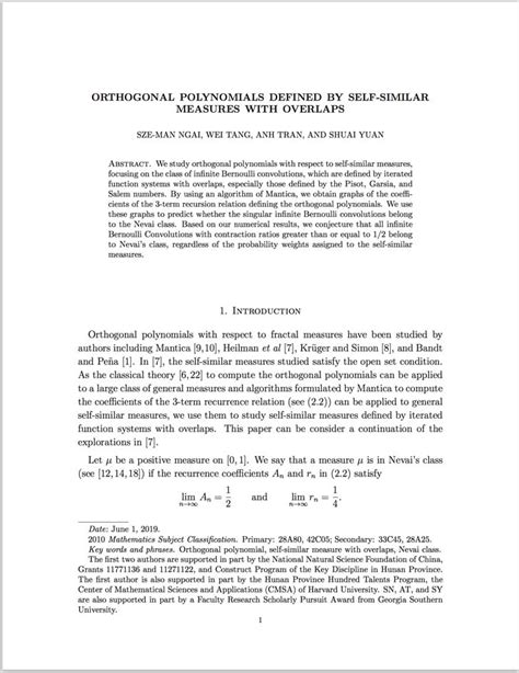 Orthogonal Polynomials Defined by Self-Similar Measures with Overlaps ...