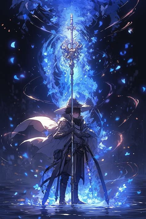 Blue mage holding a staff in 2023 | Anime wizard, Oshu, Mage