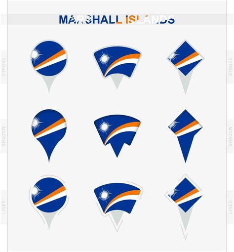 Marshall Islands flag, set of location pin icons of Marshall Islands ...