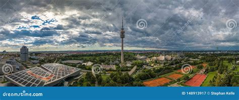 Aerial View of Olympiapark and the Olympiaturm Olympic Tower Munich ...