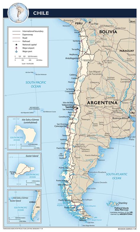 Large detailed political map of Chile with roads, cities, airports and sea ports – 2009 ...