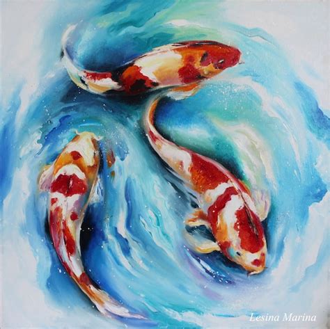 Koi fish oil painting on canvas Carp original art 20/20 inch. | Etsy