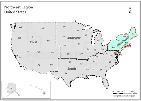 Map of USA Northeast States, Northeastern United States