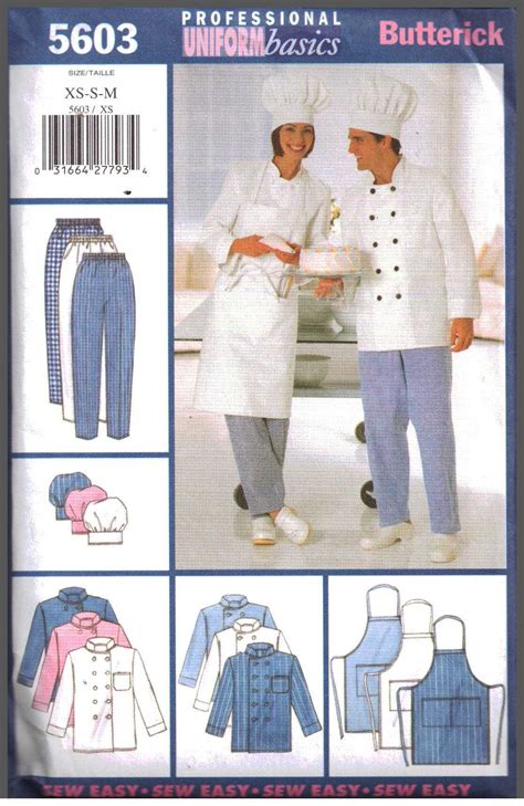 Butterick 5603 Unisex Chef Uniform - Jacket, Apron, Pants, Hat Size: XS ...