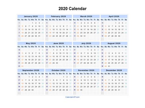 2020 Calendar - Blank Printable Calendar Template in PDF Word Excel